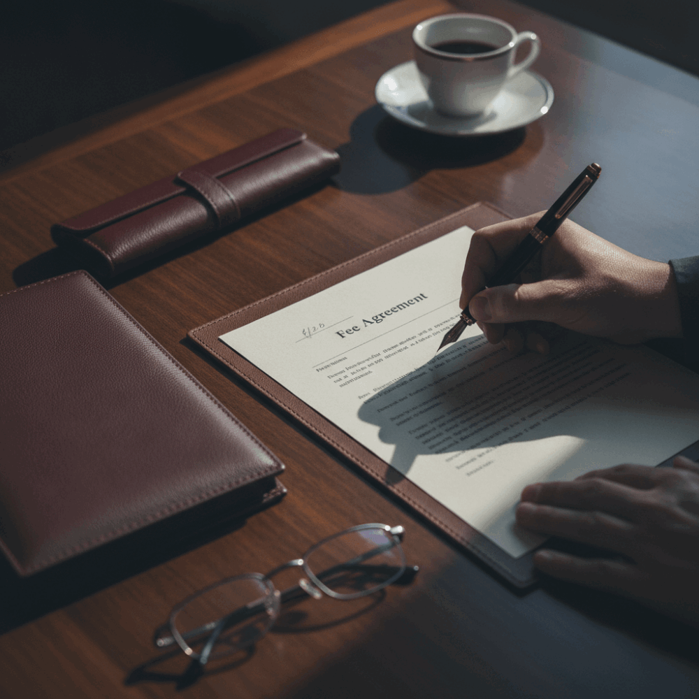 Signature d'une convention d'honoraires papier entre un avocat et son client