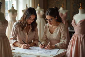 Designer de mode et artisan couture dans un atelier élégant