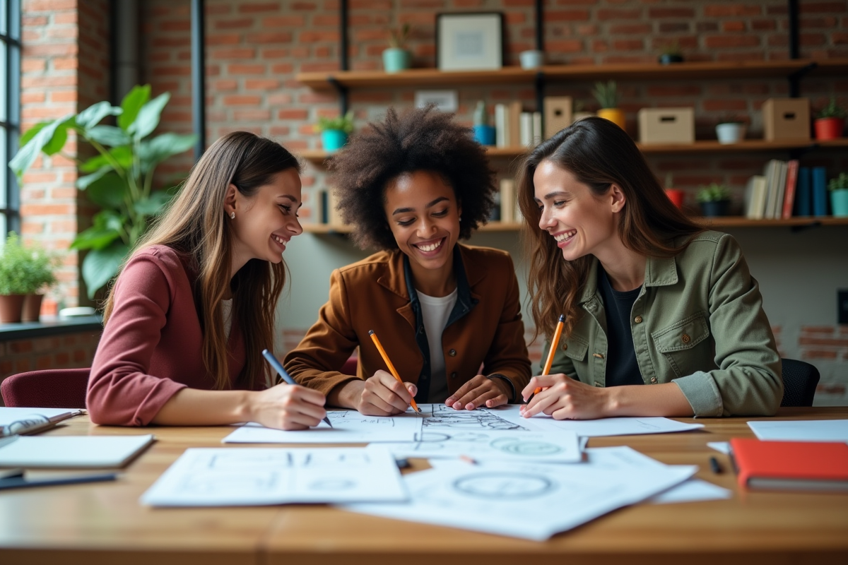 Groupe créatif en brainstorming dans un espace coworking