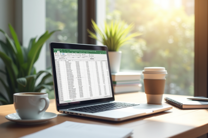 Espace de travail moderne avec ordinateur et excel lumineux