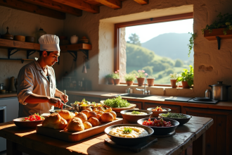 Cuisine traditionnelle libanaise à Kfardlakos avec chef préparant mezze