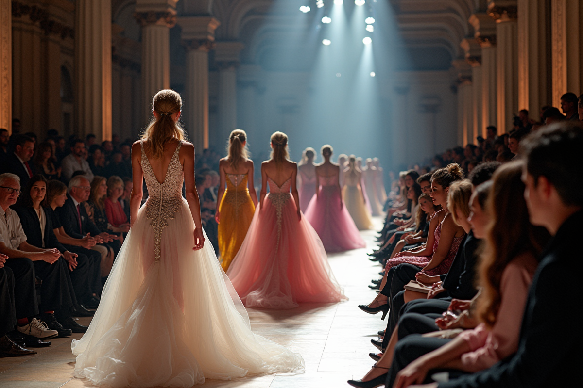 Défilé de mode haute couture avec mannequins et public