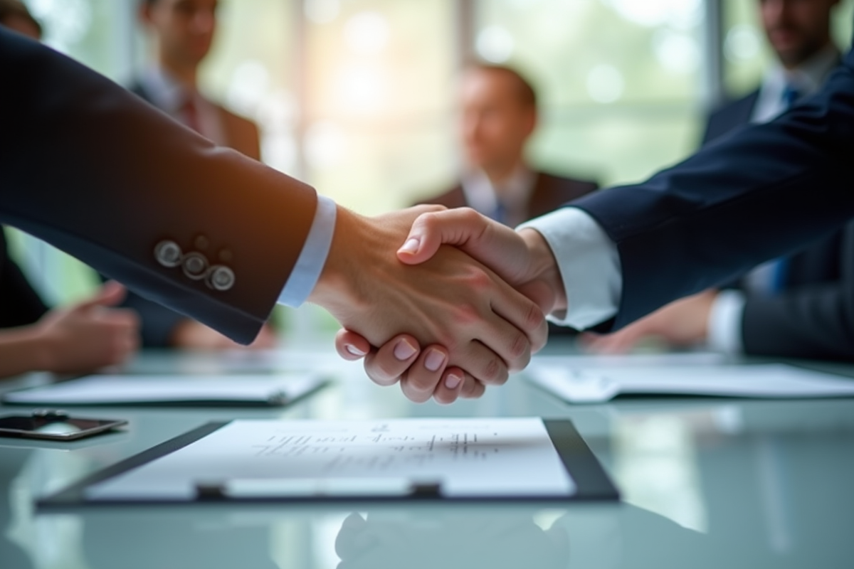 Main échangeant un contrat lors d
