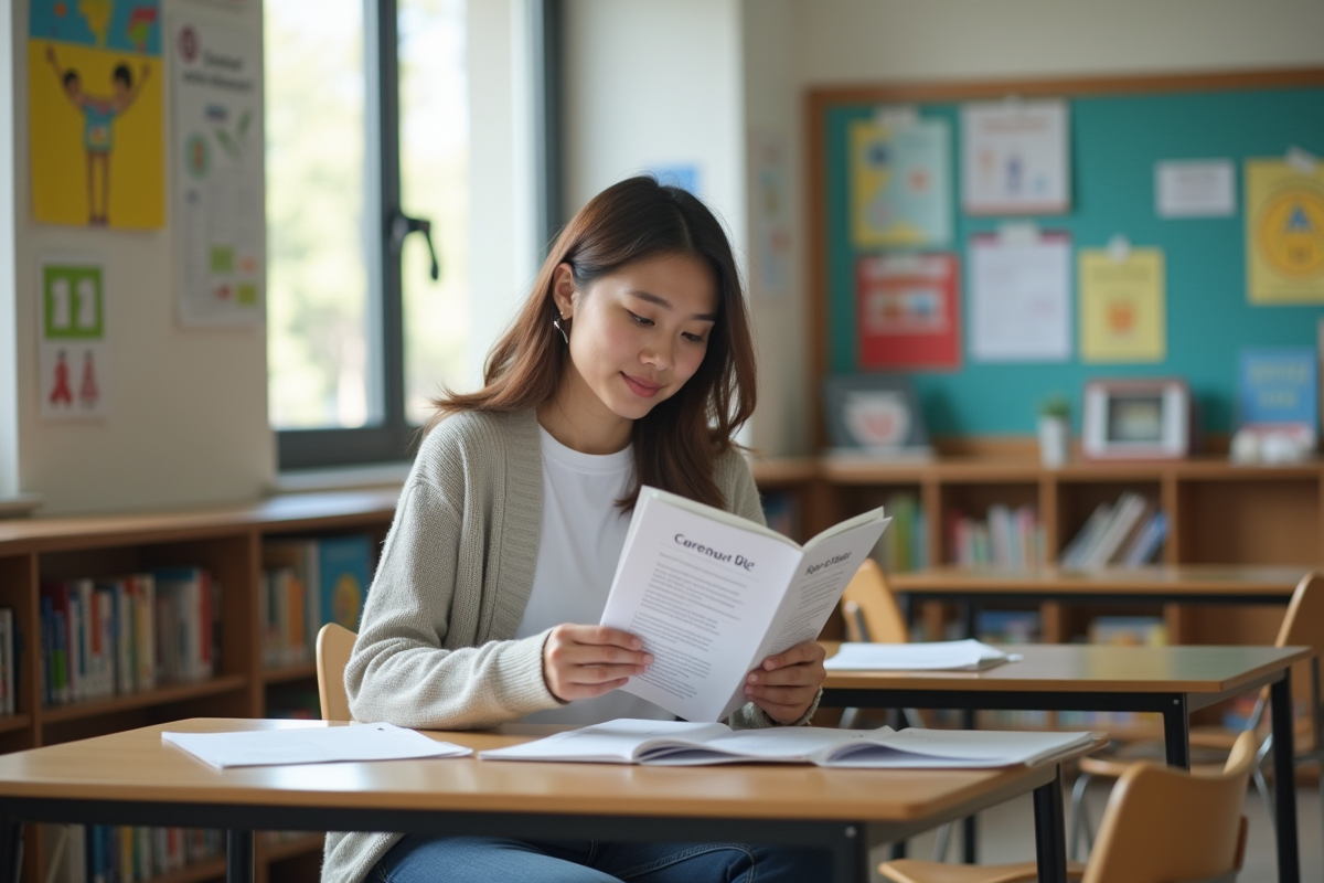 Une enseignante examine des guides d