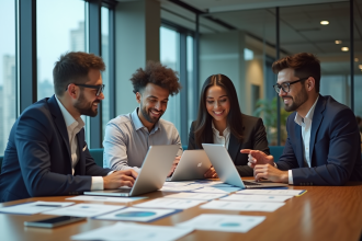 Groupe de professionnels collaborant dans un bureau moderne