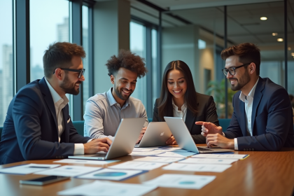 Groupe de professionnels collaborant dans un bureau moderne
