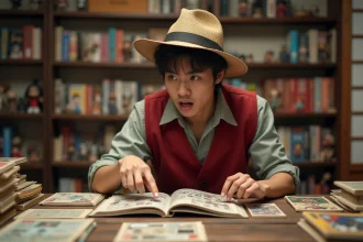Fan de One Piece lisant le chapitre 1143 du manga entouré de volumes et figurines dans une pièce de style japonais