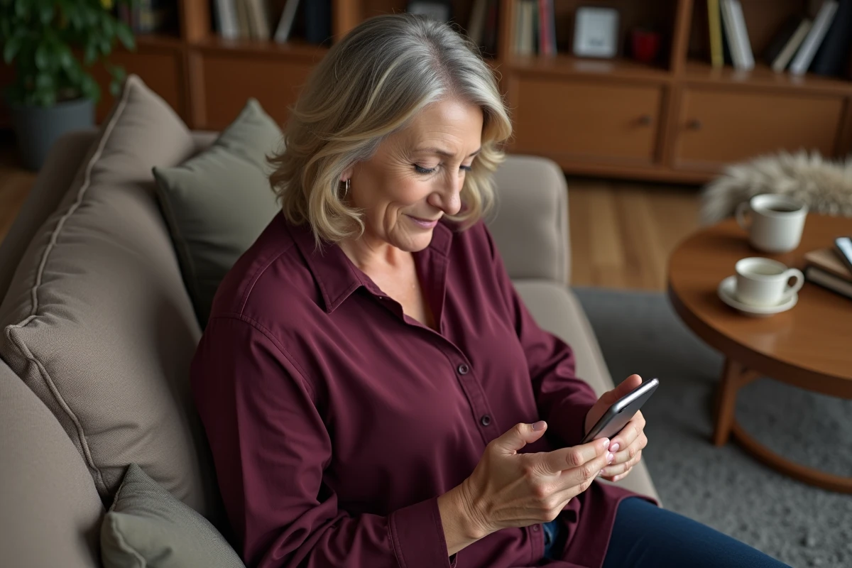 Femme utilisant une application de blocage d'appels pour se protéger du harcèlement téléphonique