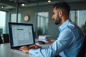 Homme d affaires nord-africain concentré sur son ordinateur