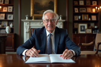 Homme retraité en costume dans son bureau élégant