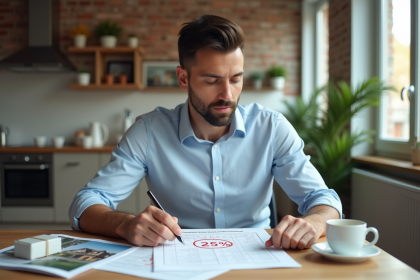 Homme d affaires regardant un document financier dans un intérieur moderne