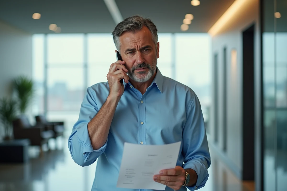 Homme d affaires frustré dans un hall d entreprise moderne