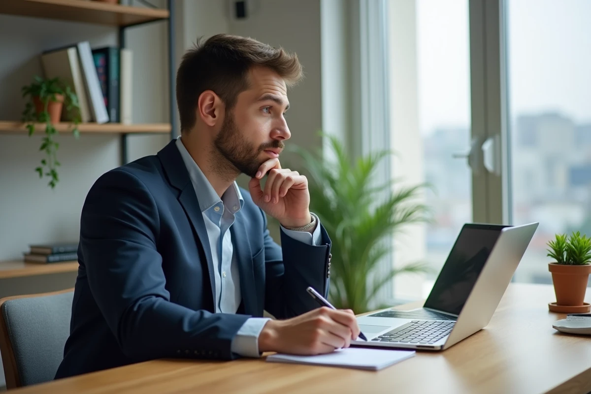 Jeune homme en bureau moderne comparant deux laptops