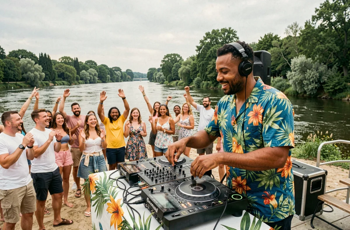 Nany Pedrito Anim animant une soirée festive au bord de la Loire avec une foule enthousiaste