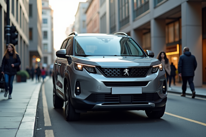 Peugeot Rifter 2024 en ville avec architecture moderne