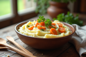 Table rustique avec purée de pommes de terre et carottes