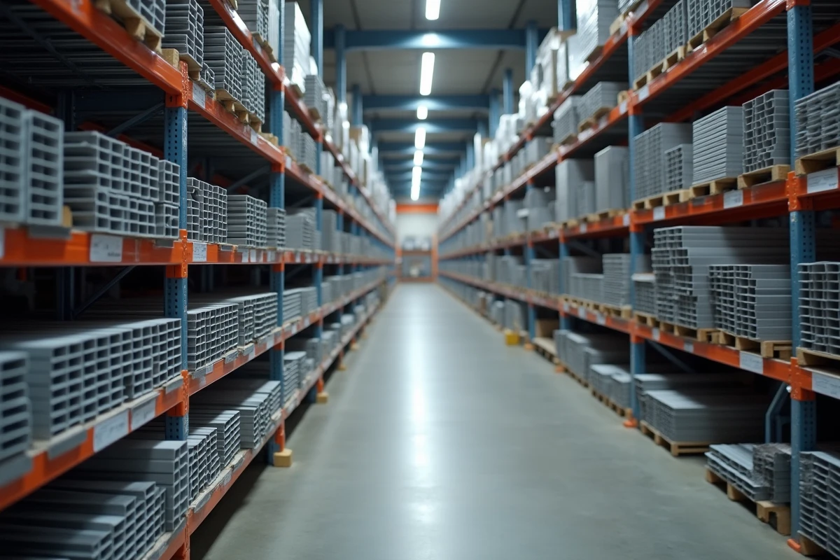 Rayonnage de tubes carrés en aluminium en vente au détail dans une quincaillerie professionnelle